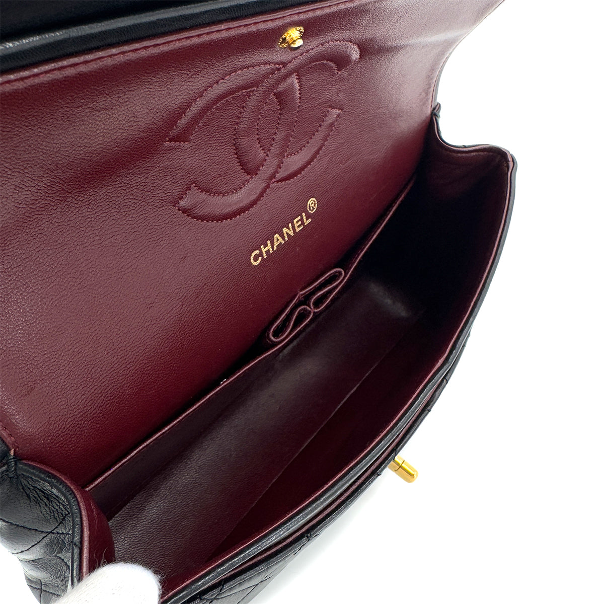 CHANEL VINTAGE CLASSIC FLAP MEDIUM CHAIN SHOULDER BAG BLACK LAMB SKIN 90285918