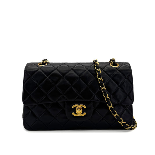 CHANEL VINTAGE CLASSIC FLAP SMALL CHAIN SHOULDER BAG BLACK LAMB SKIN 90285920