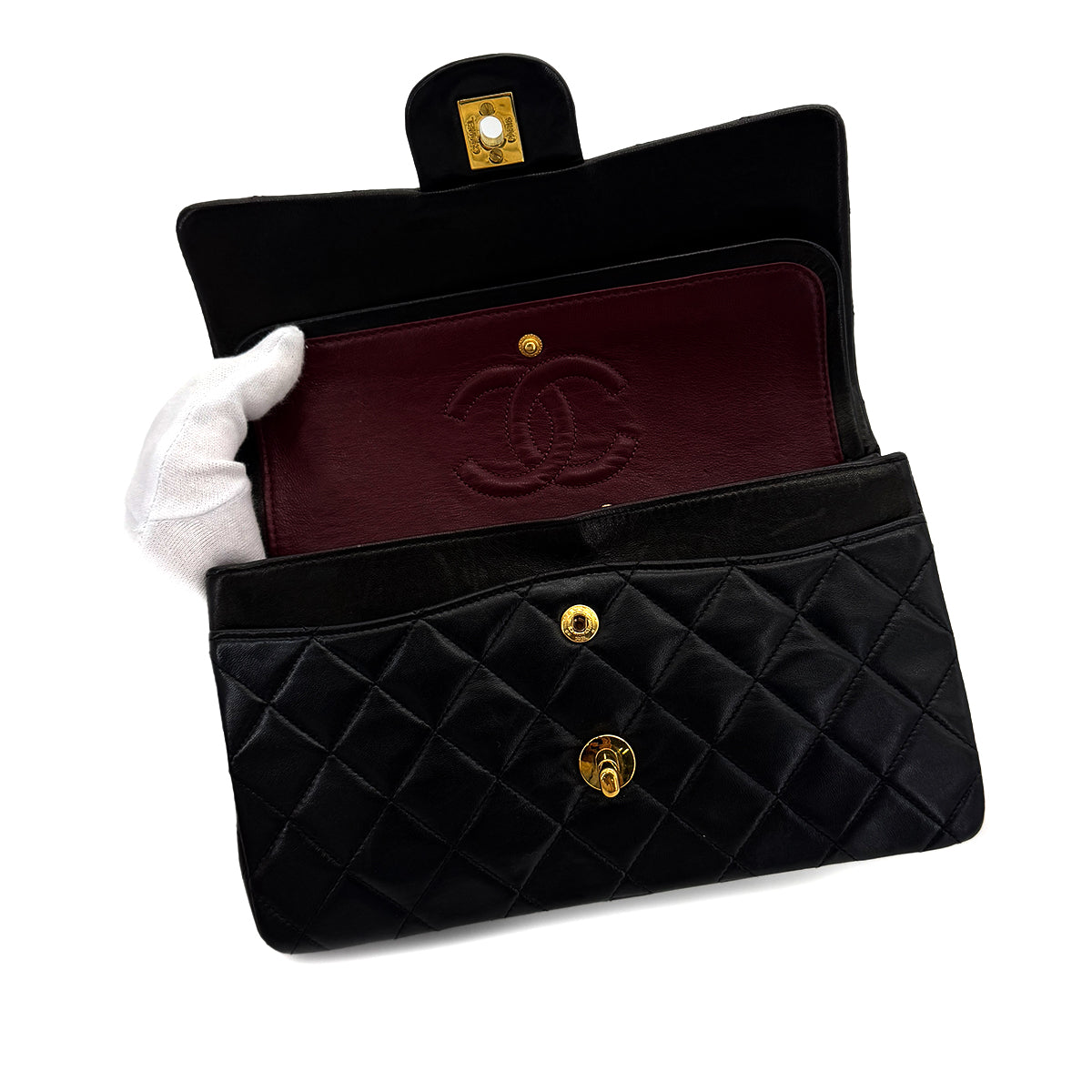 CHANEL VINTAGE CLASSIC FLAP SMALL CHAIN SHOULDER BAG BLACK LAMB SKIN 90285920