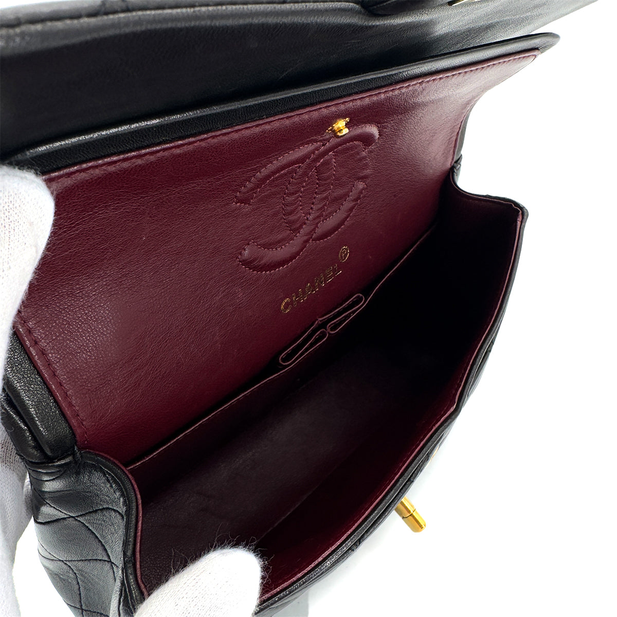 CHANEL VINTAGE CLASSIC FLAP SMALL CHAIN SHOULDER BAG BLACK LAMB SKIN 90285920