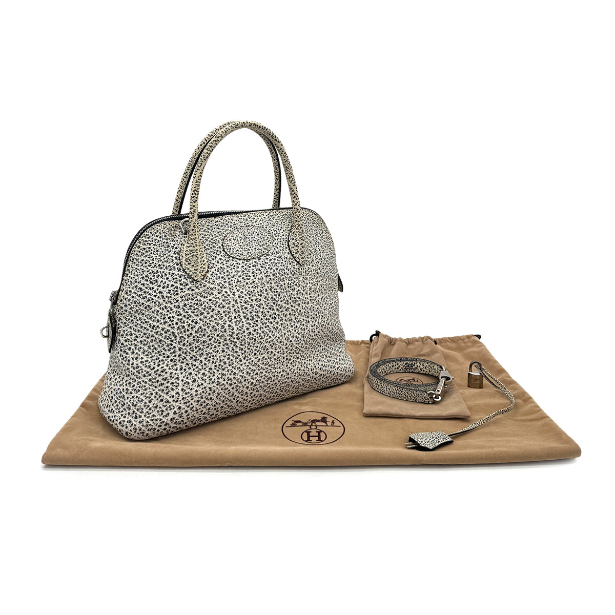 HERMES BOLIDE 31 BLACK WHITE DALMATIAN HAND SHOULDER BAG □D 90285924