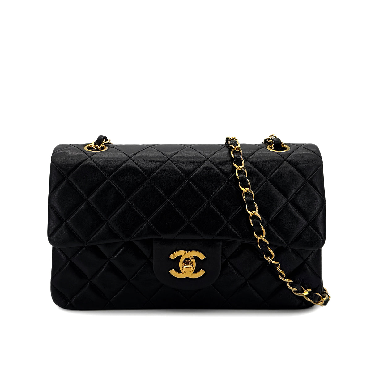 CHANEL VINTAGE CLASSIC FLAP SMALL CHAIN SHOULDER BAG BLACK LAMB SKIN 90285925