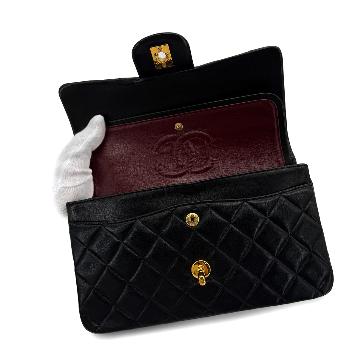 CHANEL VINTAGE CLASSIC FLAP SMALL CHAIN SHOULDER BAG BLACK LAMB SKIN 90285925