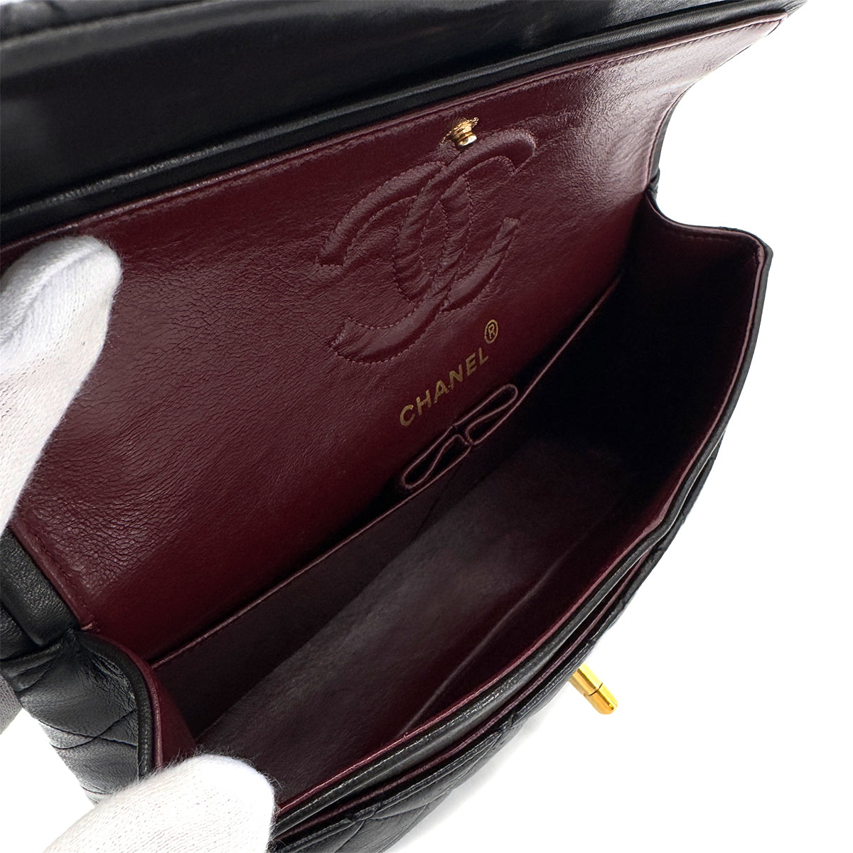 CHANEL VINTAGE CLASSIC FLAP SMALL CHAIN SHOULDER BAG BLACK LAMB SKIN 90285925