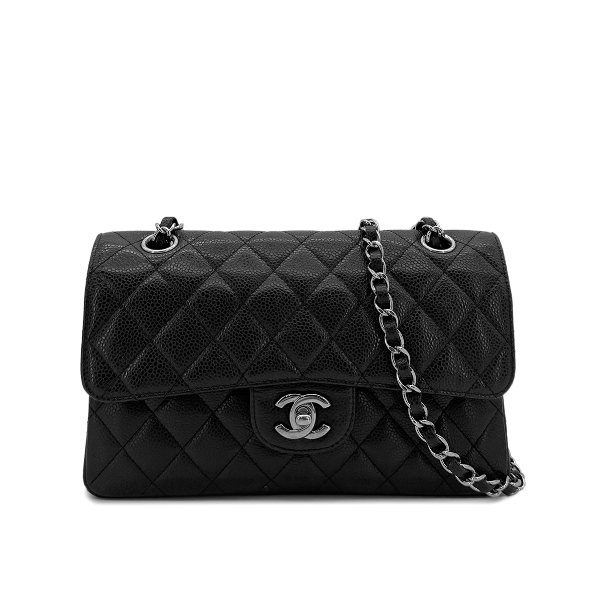 CHANEL CLASSIC FLAP SMALL CHAIN SHOULDER BAG BLACK CAVIAR SKIN 90285926