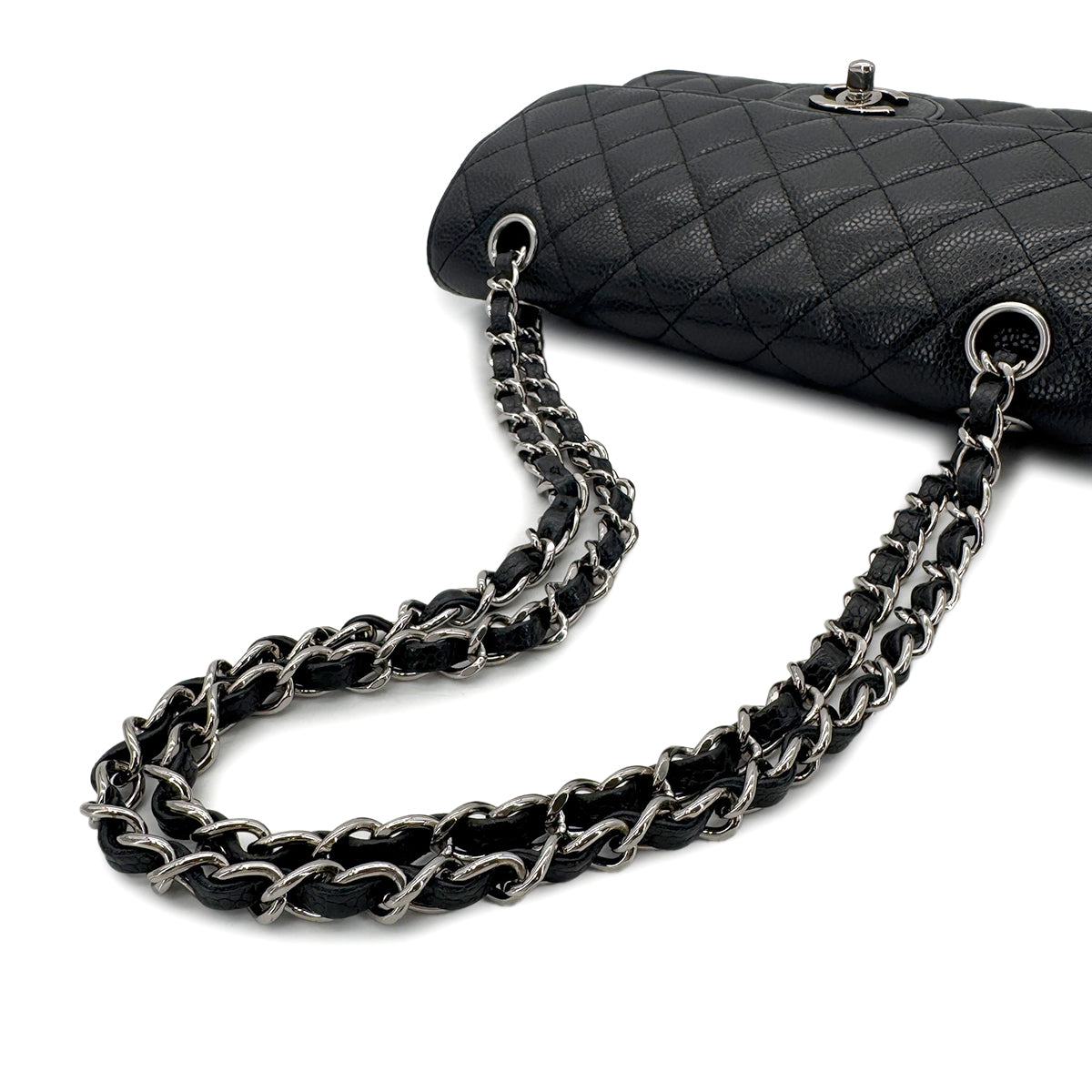 CHANEL CLASSIC FLAP SMALL CHAIN SHOULDER BAG BLACK CAVIAR SKIN 90285926