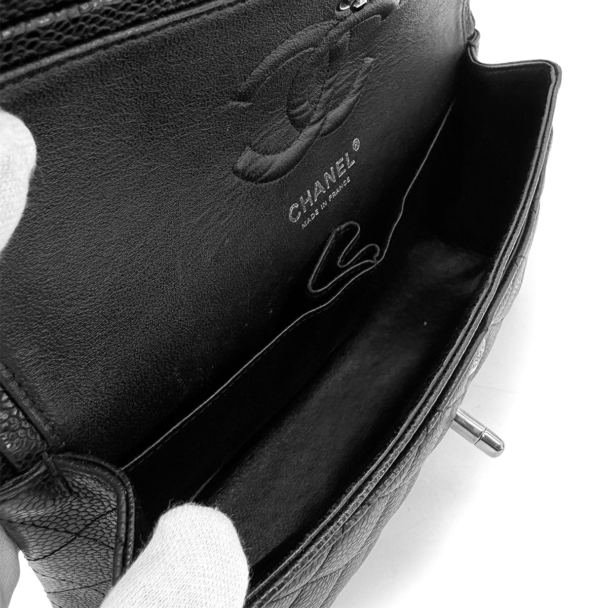 CHANEL CLASSIC FLAP SMALL CHAIN SHOULDER BAG BLACK CAVIAR SKIN 90285926