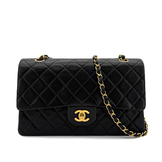CHANEL VINTAGE CLASSIC FLAP MEDIUM CHAIN SHOULDER BAG BLACK LAMB SKIN 90285930