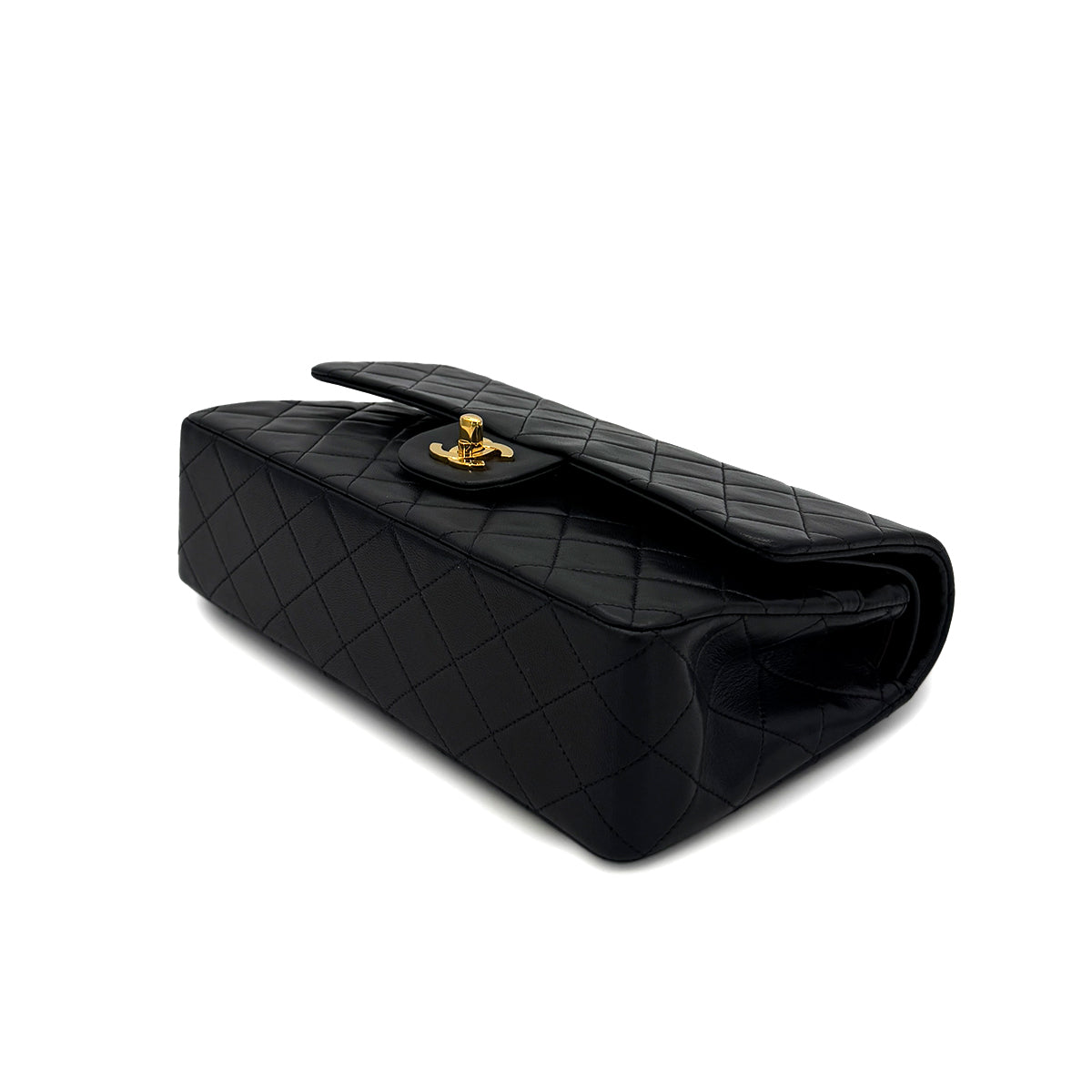 CHANEL VINTAGE CLASSIC FLAP MEDIUM CHAIN SHOULDER BAG BLACK LAMB SKIN 90285930