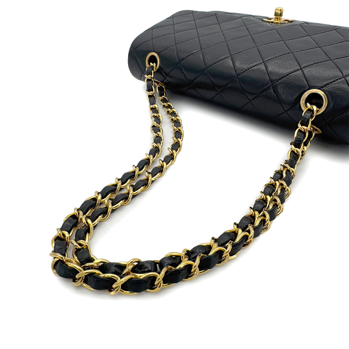 CHANEL VINTAGE CLASSIC FLAP MEDIUM CHAIN SHOULDER BAG BLACK LAMB SKIN 90285930