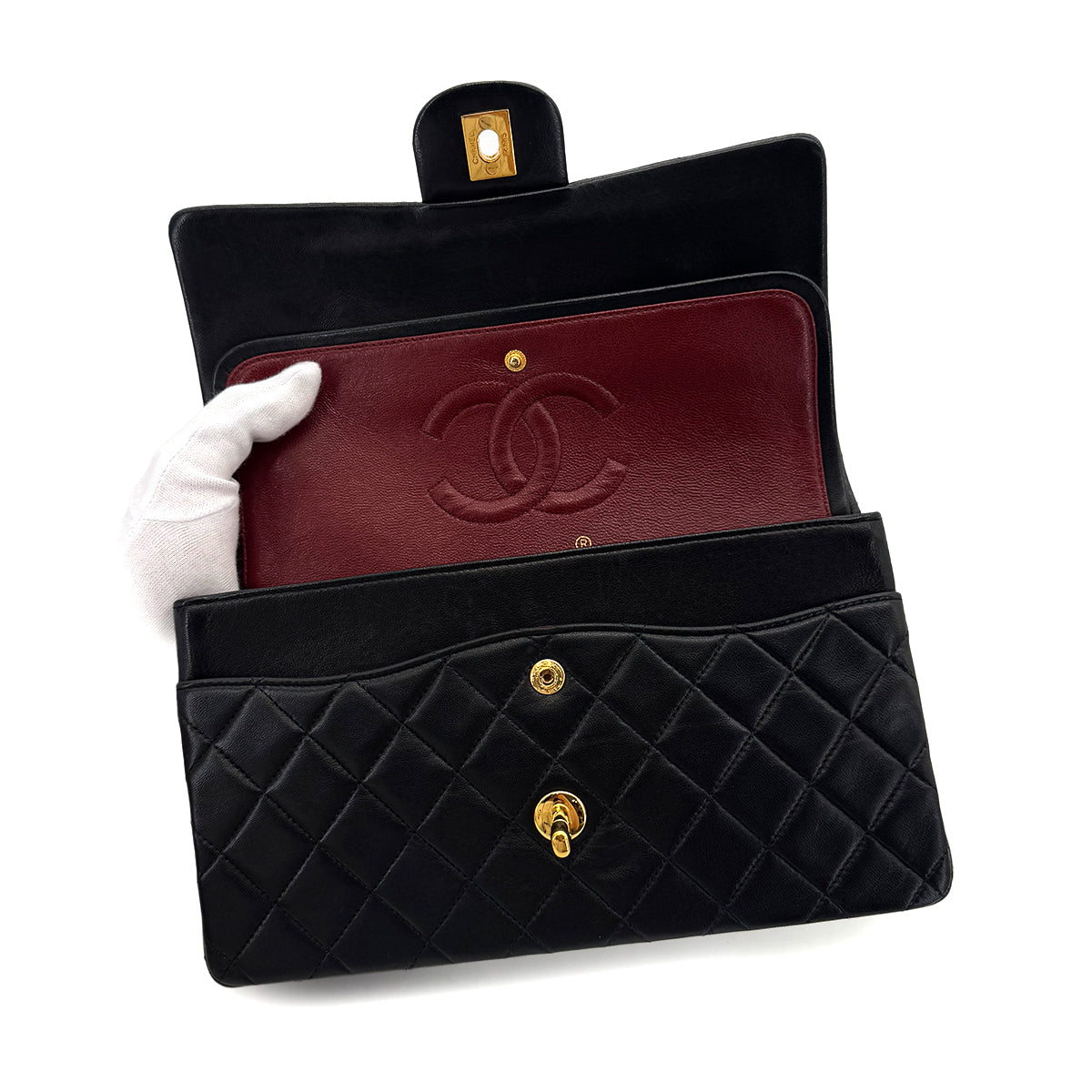 CHANEL VINTAGE CLASSIC FLAP MEDIUM CHAIN SHOULDER BAG BLACK LAMB SKIN 90285930