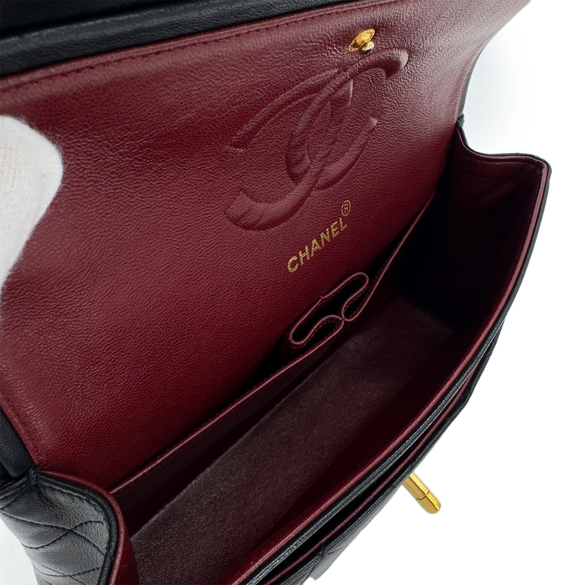 CHANEL VINTAGE CLASSIC FLAP MEDIUM CHAIN SHOULDER BAG BLACK LAMB SKIN 90285930