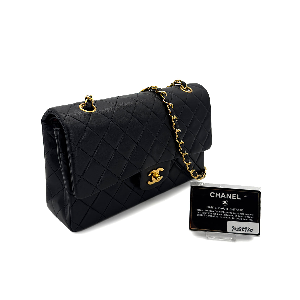 CHANEL VINTAGE CLASSIC FLAP MEDIUM CHAIN SHOULDER BAG BLACK LAMB SKIN 90285930