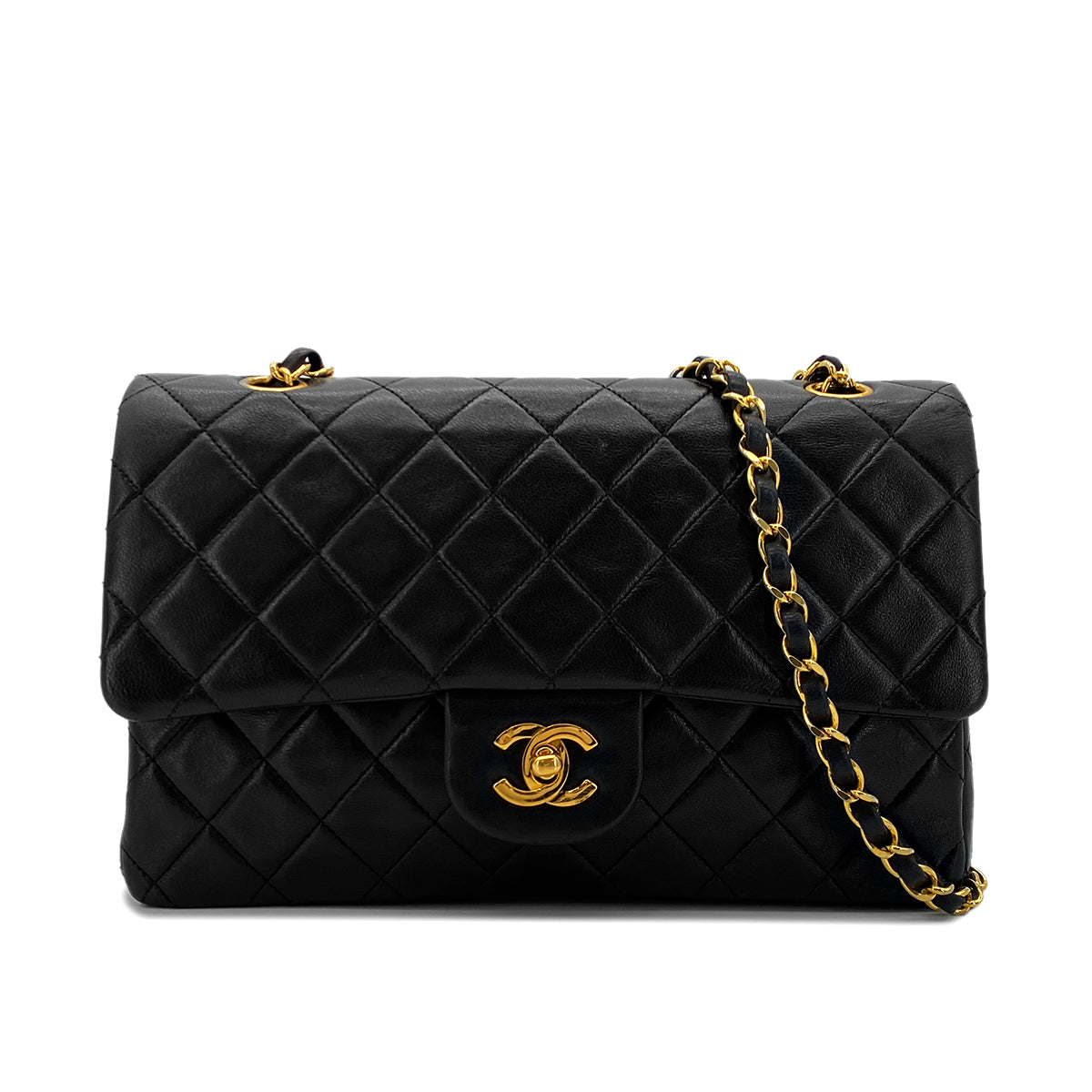 CHANEL VINTAGE CLASSIC FLAP MEDIUM CHAIN SHOULDER BAG BLACK LAMB SKIN 90285933