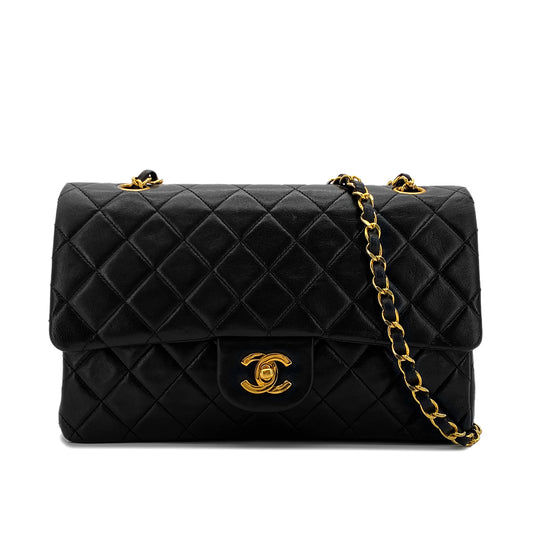 CHANEL VINTAGE CLASSIC FLAP MEDIUM CHAIN SHOULDER BAG BLACK LAMB SKIN 90285933