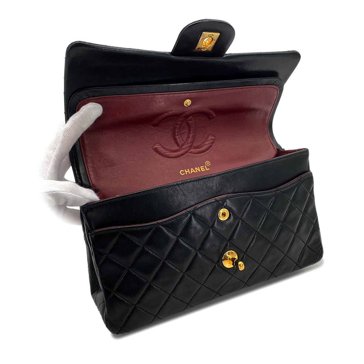 CHANEL VINTAGE CLASSIC FLAP MEDIUM CHAIN SHOULDER BAG BLACK LAMB SKIN 90285933