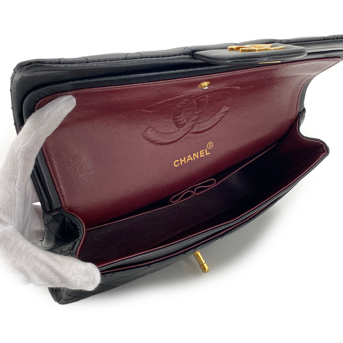 CHANEL VINTAGE CLASSIC FLAP MEDIUM CHAIN SHOULDER BAG BLACK LAMB SKIN 90285933