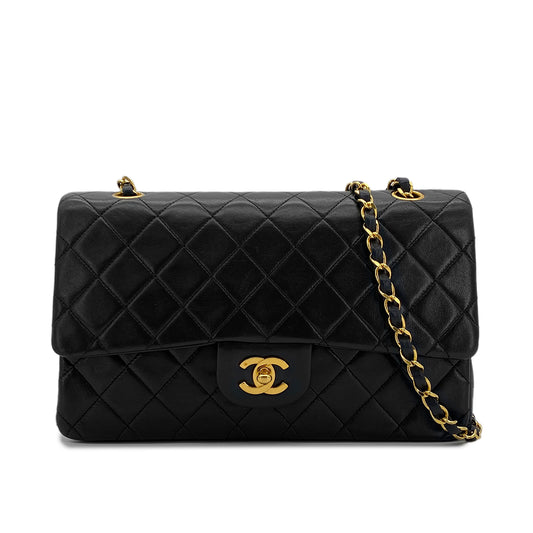 CHANEL VINTAGE CLASSIC FLAP MEDIUM CHAIN SHOULDER BAG BLACK LAMB SKIN 90285934