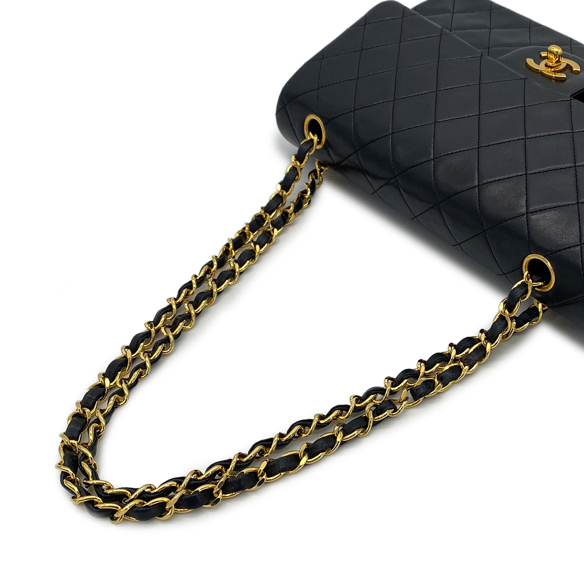 CHANEL VINTAGE CLASSIC FLAP MEDIUM CHAIN SHOULDER BAG BLACK LAMB SKIN 90285934