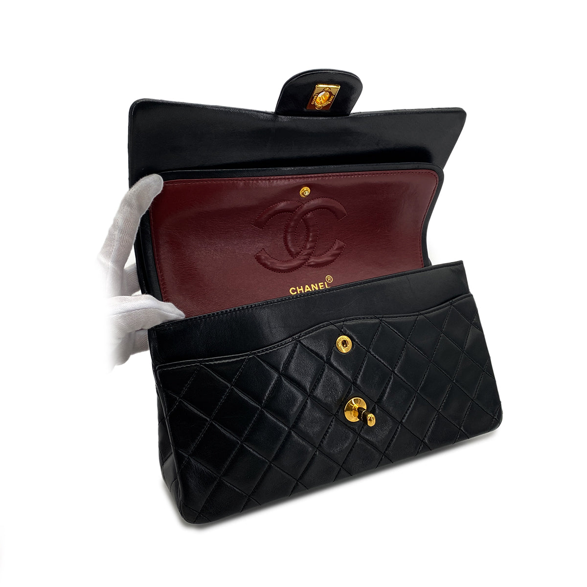 CHANEL VINTAGE CLASSIC FLAP MEDIUM CHAIN SHOULDER BAG BLACK LAMB SKIN 90285934