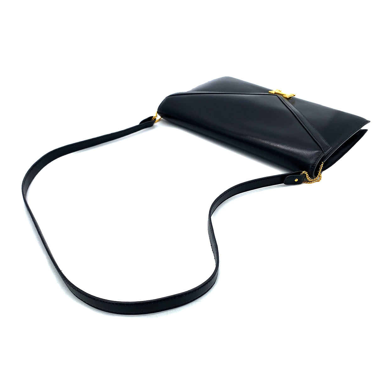 HERMES LYDIE BLACK CLUTCH SHOULDER BAG BOXCALF 〇S 90285936