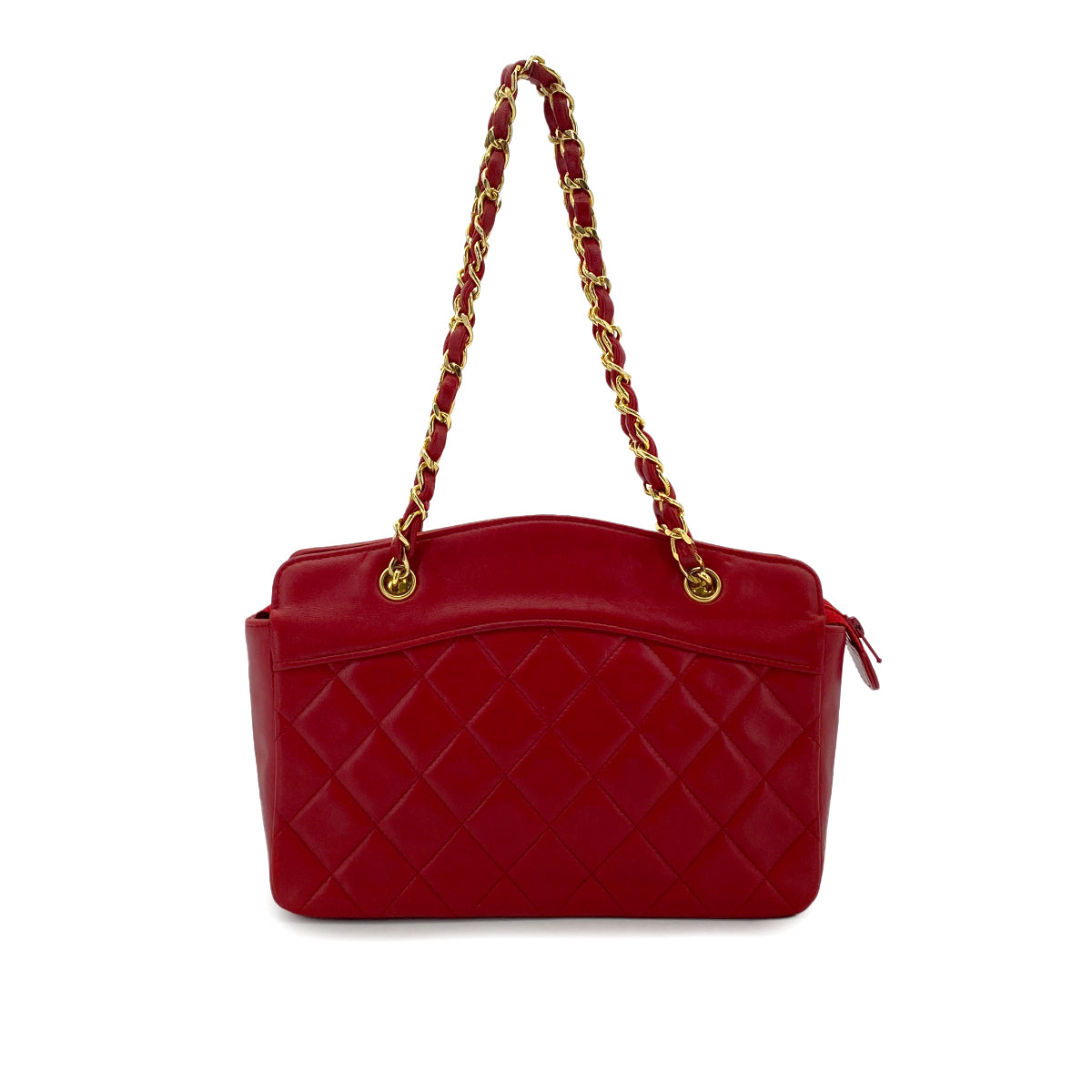 CHANEL VINTAGE CHAIN SHOULDER BAG RED LAMB SKIN 90285938