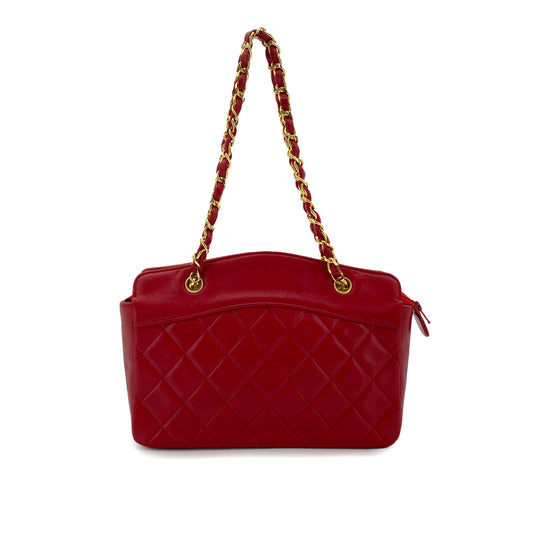 CHANEL VINTAGE CHAIN SHOULDER BAG RED LAMB SKIN 90285938