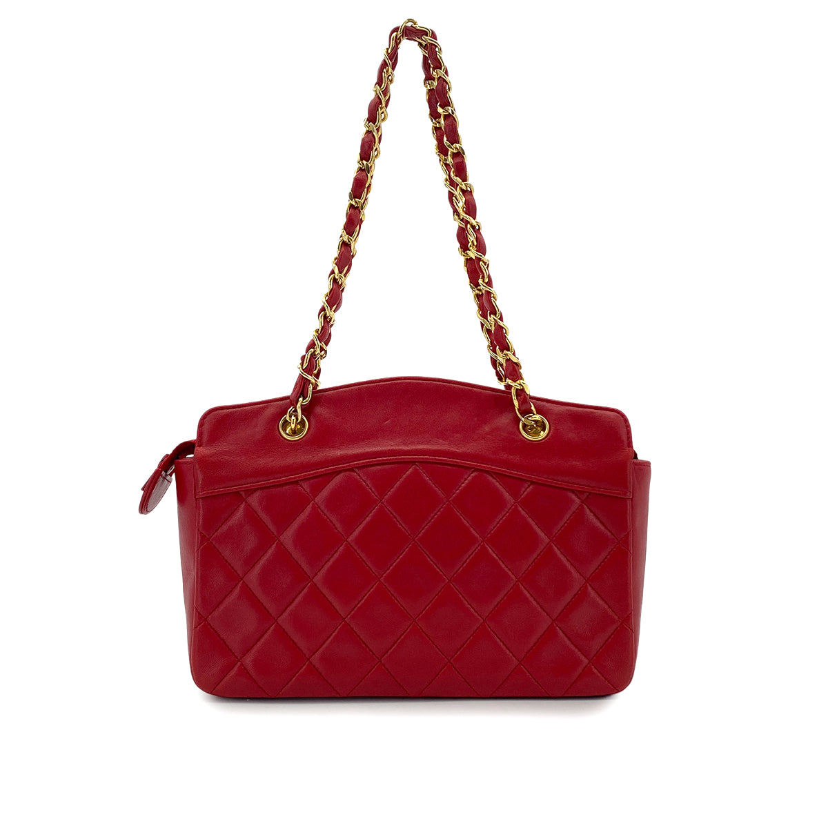 CHANEL VINTAGE CHAIN SHOULDER BAG RED LAMB SKIN 90285938