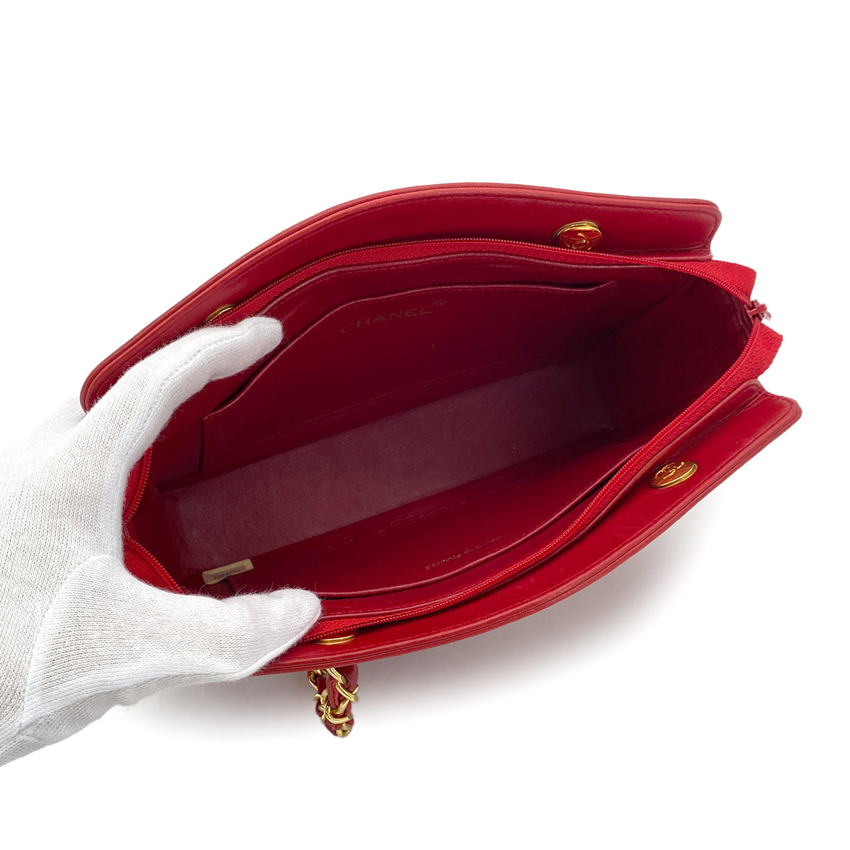 CHANEL VINTAGE CHAIN SHOULDER BAG RED LAMB SKIN 90285938