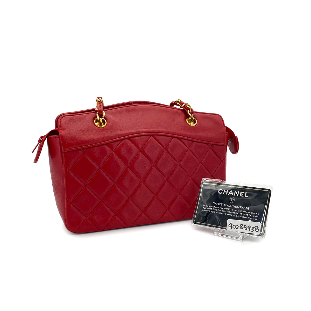 CHANEL VINTAGE CHAIN SHOULDER BAG RED LAMB SKIN 90285938