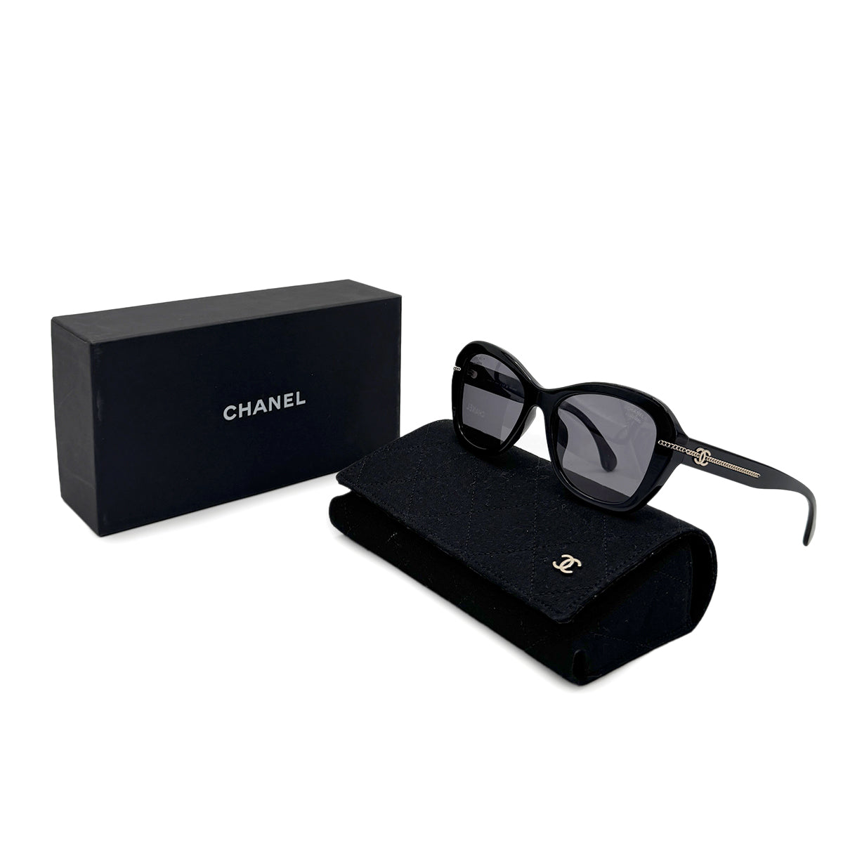 CHANEL VINTAGE SUNGLASSES COCOMARK CHAIN BLACK EYEWEAR 90285942