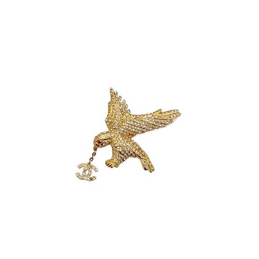 CHANEL VINTAGE COCOMARK BROOCH EAGLE RHINESTONE GOLD ACCESSORY 01P 90285946