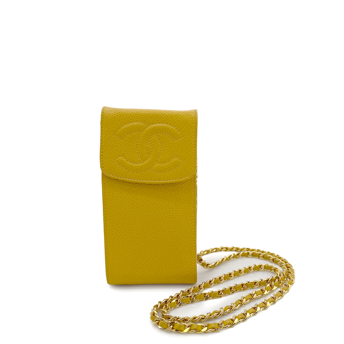 CHANEL VINTAGE BIG COCO CHAIN SHOULDER BAG YELLOW CAVIAR SKIN 90286009