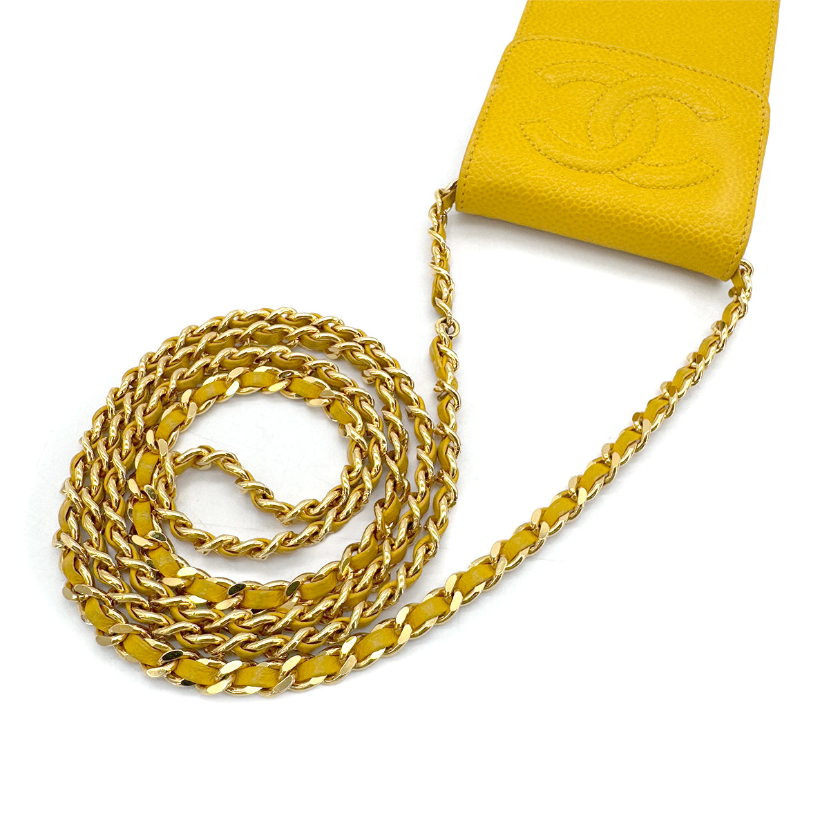 CHANEL VINTAGE BIG COCO CHAIN SHOULDER BAG YELLOW CAVIAR SKIN 90286009
