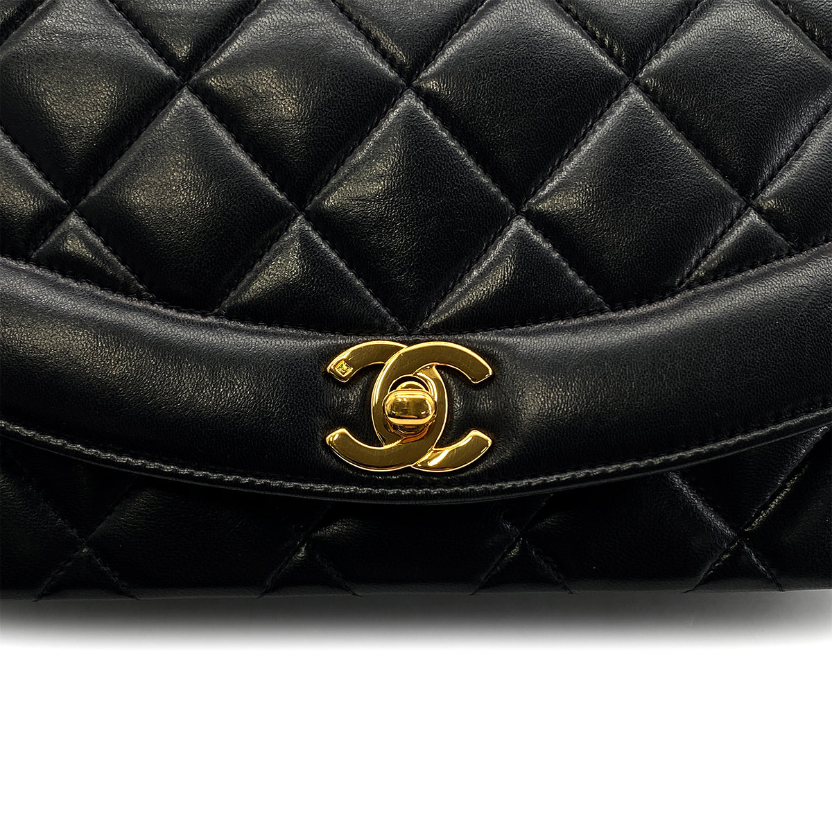 CHANEL VINTAGE DIANA SMALL CHAIN SHOULDER BAG BLACK LAMB SKIN 90286010