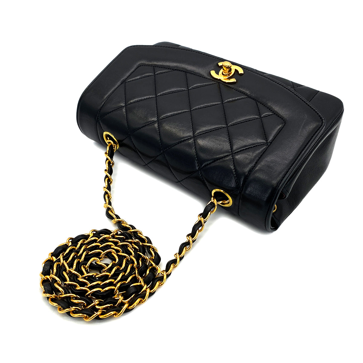CHANEL VINTAGE DIANA SMALL CHAIN SHOULDER BAG BLACK LAMB SKIN 90286010