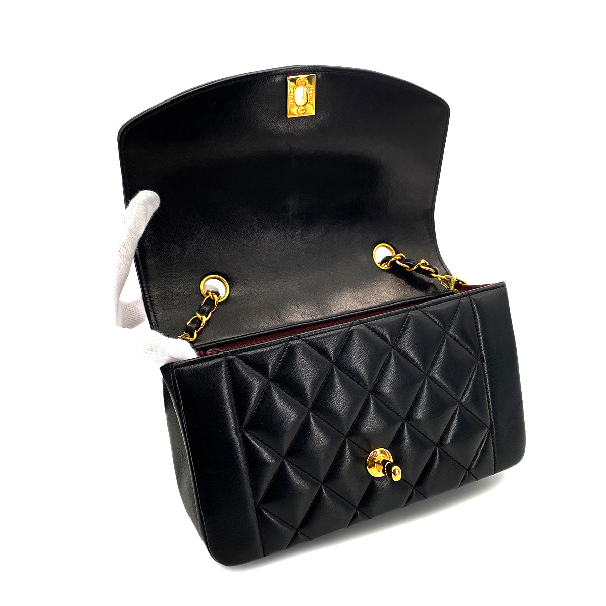 CHANEL VINTAGE DIANA SMALL CHAIN SHOULDER BAG BLACK LAMB SKIN 90286010