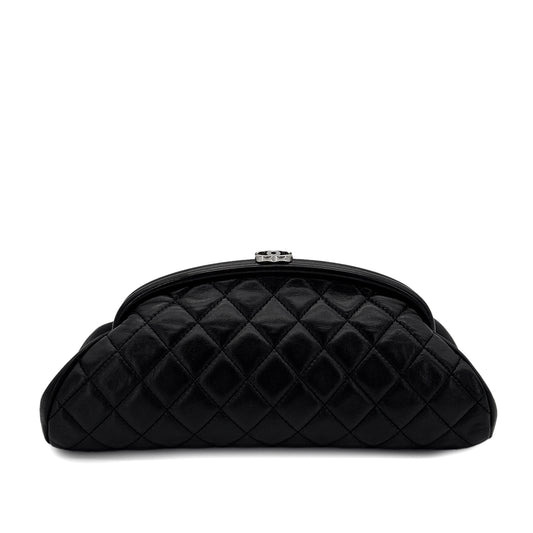 CHANEL VINTAGE MATELASSE CLUTCH BAG BLACK LAMB SKIN 90286011