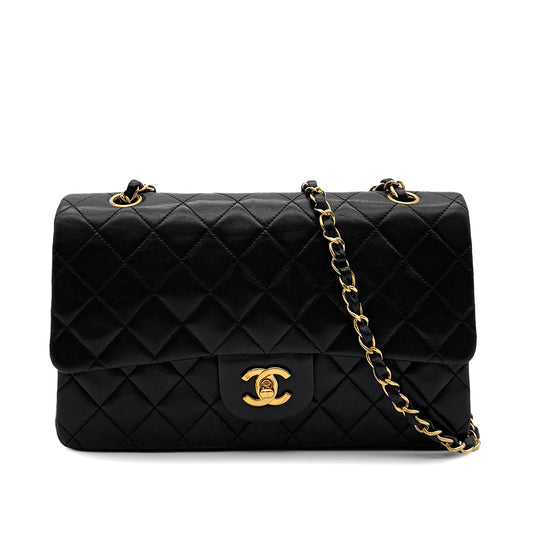 CHANEL VINTAGE CLASSIC FLAP MEDIUM CHAIN SHOULDER BAG BLACK LAMB SKIN 90286016