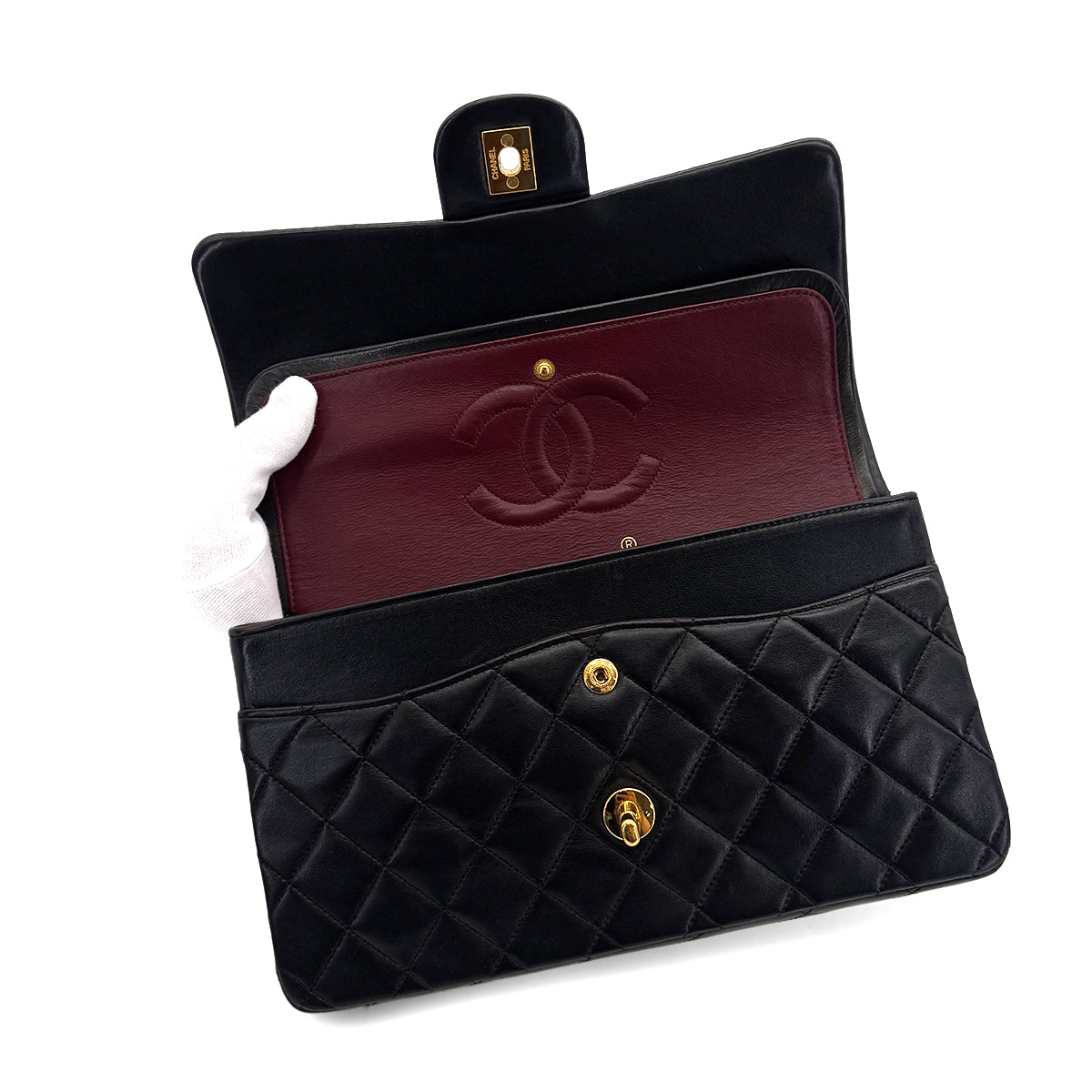 CHANEL VINTAGE CLASSIC FLAP MEDIUM CHAIN SHOULDER BAG BLACK LAMB SKIN 90286016