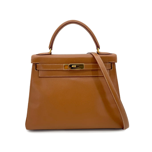 HERMES KELLY 28 RETOURNE GOLD COUCHEVEL HAND SHOULDER BAG □B GHW 90286020