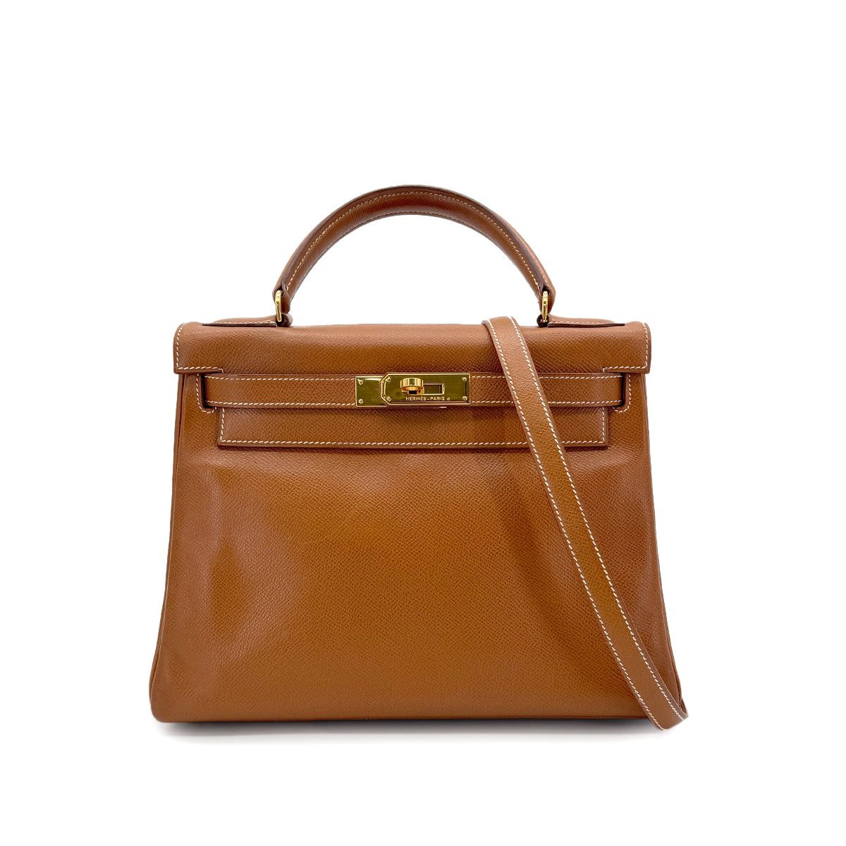 HERMES KELLY 28 RETOURNE GOLD COUCHEVEL HAND SHOULDER BAG 〇U GHW 90286025