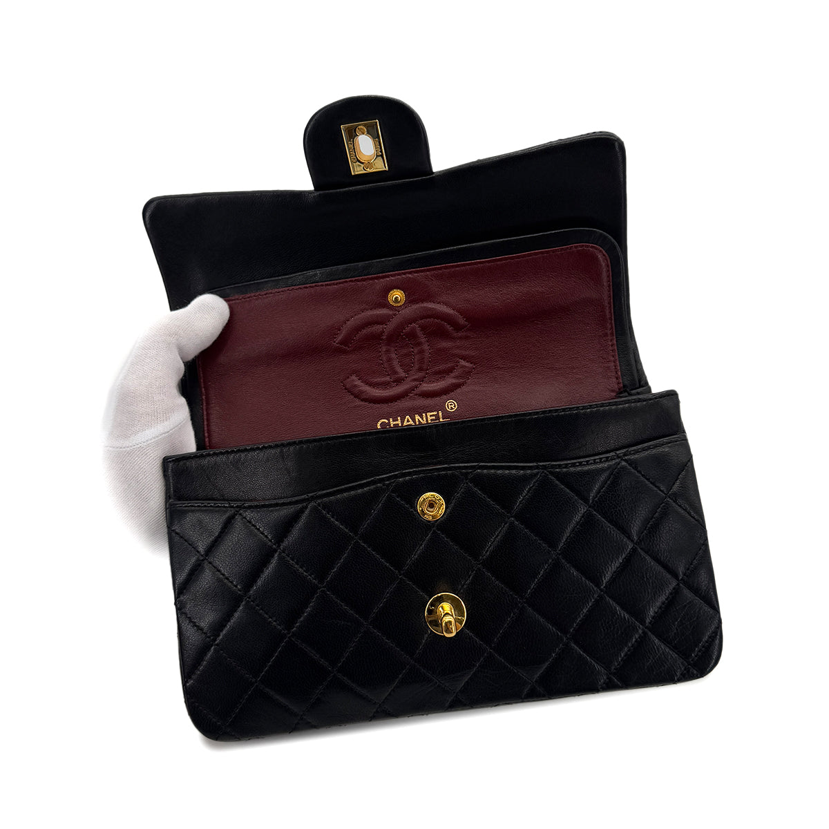 CHANEL VINTAGE CLASSIC FLAP SMALL CHAIN SHOULDER BAG BLACK LAMB SKIN 90286176