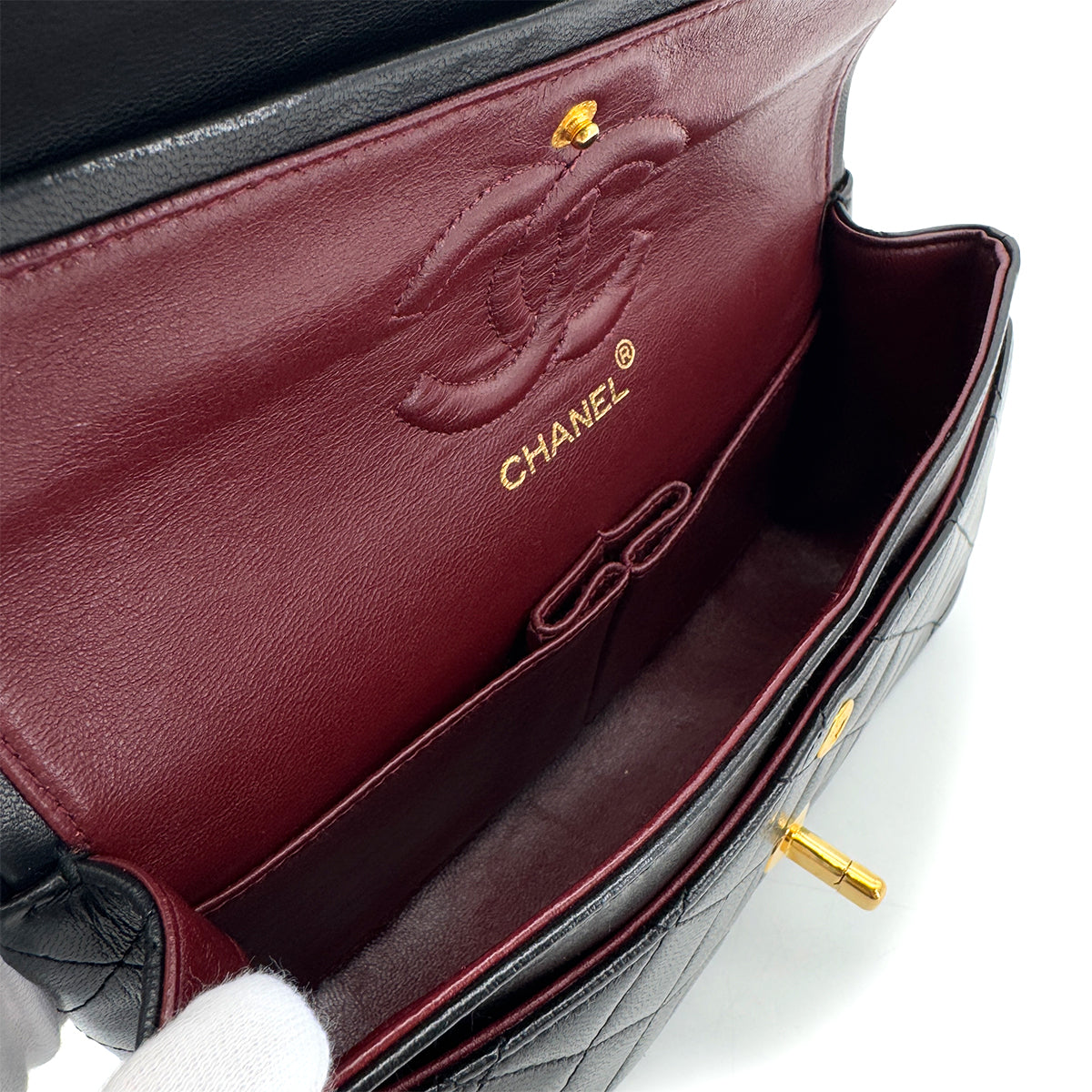 CHANEL VINTAGE CLASSIC FLAP SMALL CHAIN SHOULDER BAG BLACK LAMB SKIN 90286176