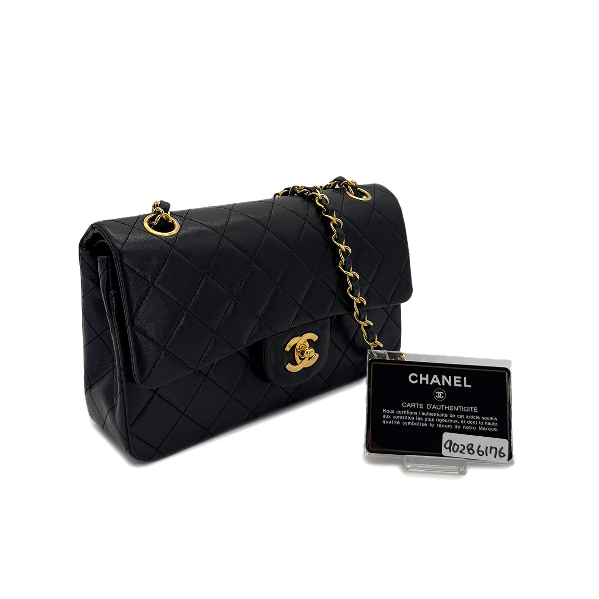 CHANEL VINTAGE CLASSIC FLAP SMALL CHAIN SHOULDER BAG BLACK LAMB SKIN 90286176