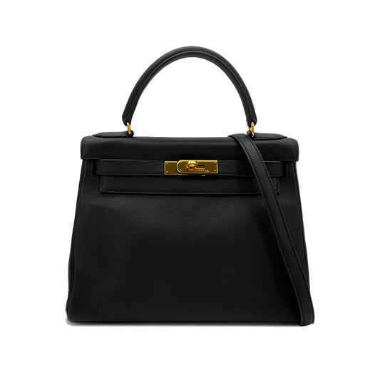 HERMES KELLY 28 RETOURNE BLACK EVERCOLOR HAND SHOULDER BAG □B GHW 90286178