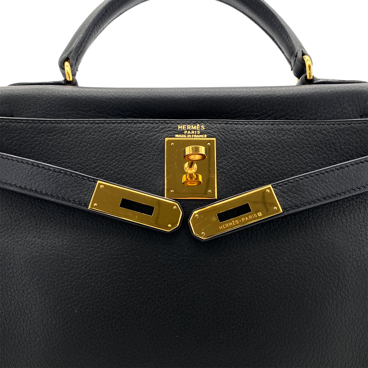 HERMES KELLY 28 RETOURNE BLACK EVERCOLOR HAND SHOULDER BAG □B GHW 90286178