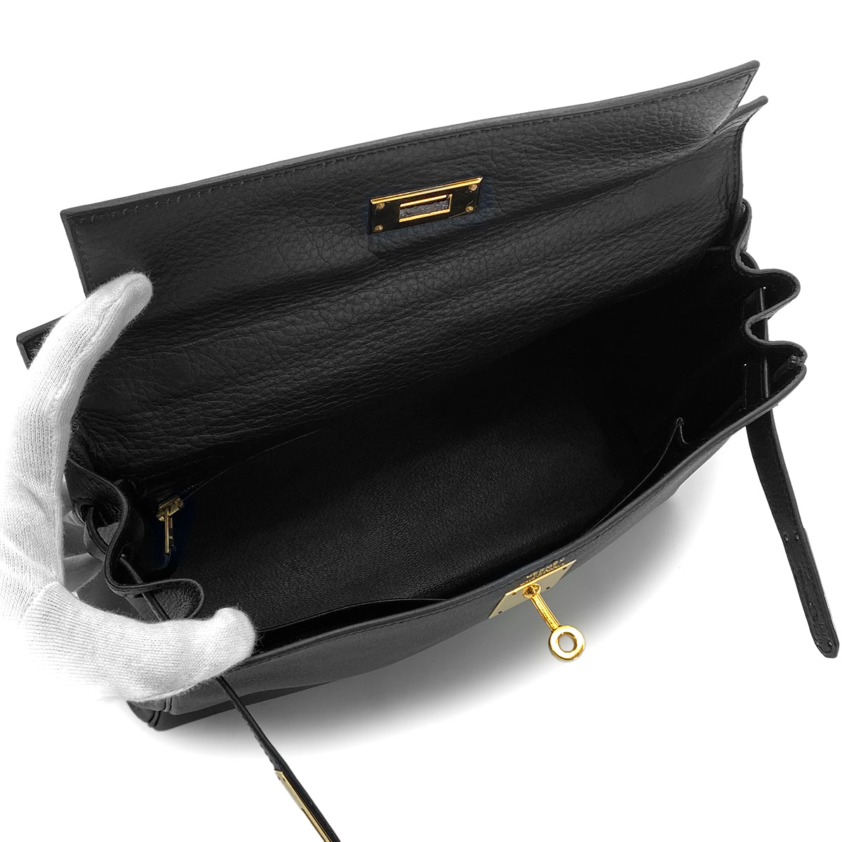 HERMES KELLY 28 RETOURNE BLACK EVERCOLOR HAND SHOULDER BAG □B GHW 90286178