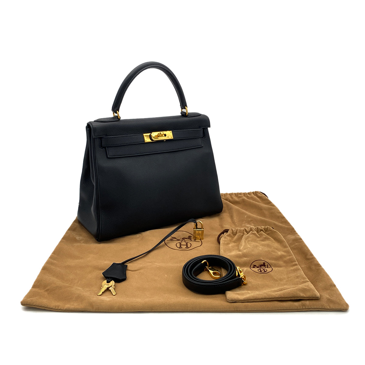 HERMES KELLY 28 RETOURNE BLACK EVERCOLOR HAND SHOULDER BAG □B GHW 90286178