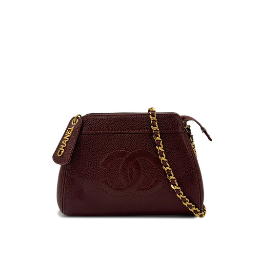 CHANEL VINTAGE COCOMARK MINI CHAIN SHOULDER BAG BROWN CAVIAR SKIN 90286180